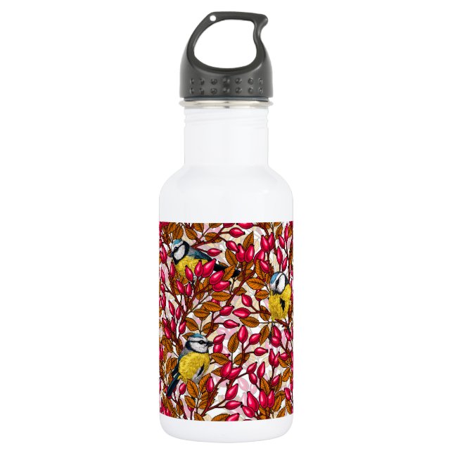 Vögel und Hunde Rose Hüften Edelstahlflasche (Vorderseite)
