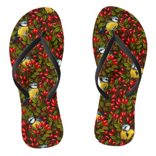 Vögel und Hunde Rose Hüften, grün und rot Flip Flops