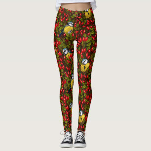 Vögel und Hunde Rose Hüften, grün und rot Leggings