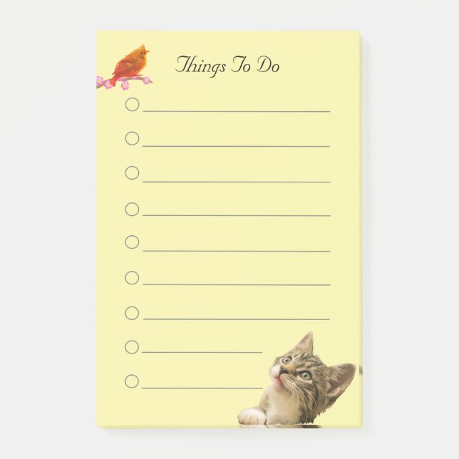 Vögel und Katzen auf Gelben Tun Post-it Klebezettel (Vorderseite)