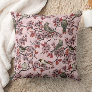 Vögel und Kirschblüten auf rosarot Kissen