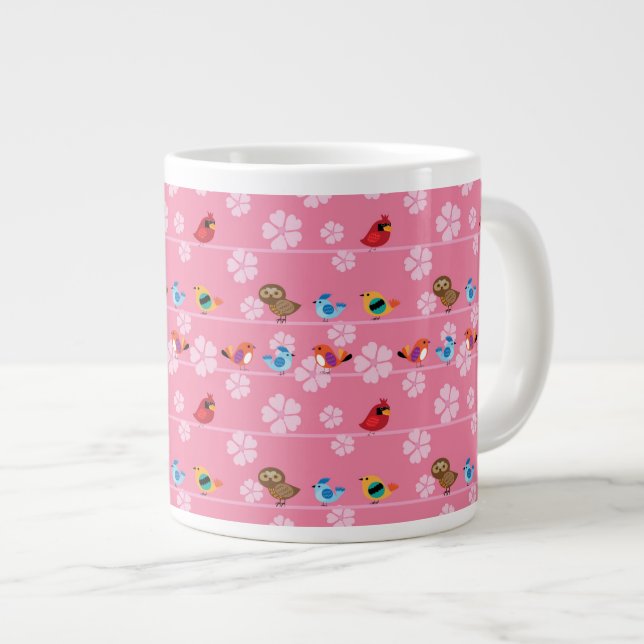 Vögel und Kirsche Blume Jumbo-Tasse (Vorderseite Rechts)