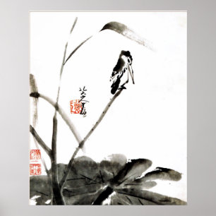 Vogel und Lotus leaf Poster