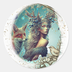 Vögel und Natur Fantasy Swirl Bilderrahmen Runder Aufkleber