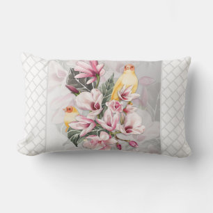 Vögel und rosa Magnolienblüten Lendenkissen