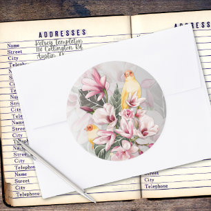Vögel und rosa Magnolienblüten Runder Aufkleber