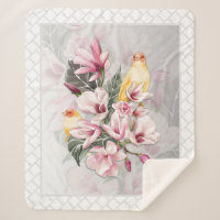 Vögel und rosa Magnolienblüten