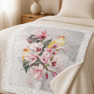 Vögel und rosa Magnolienblüten Sherpadecke