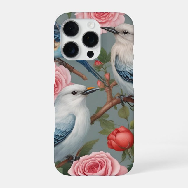 Vögel und Rose iPhone 16 Pro Fall Hülle (Rückseite)