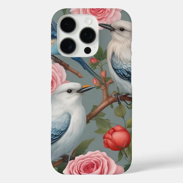 Vögel und Rose iPhone 16 Pro Fall Hülle (Rückseite)