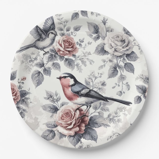Vögel und Rose Pappteller (Vorderseite)