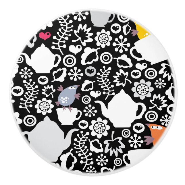 Vogel- und Schalenmuster Keramikknauf (Vorderseite)