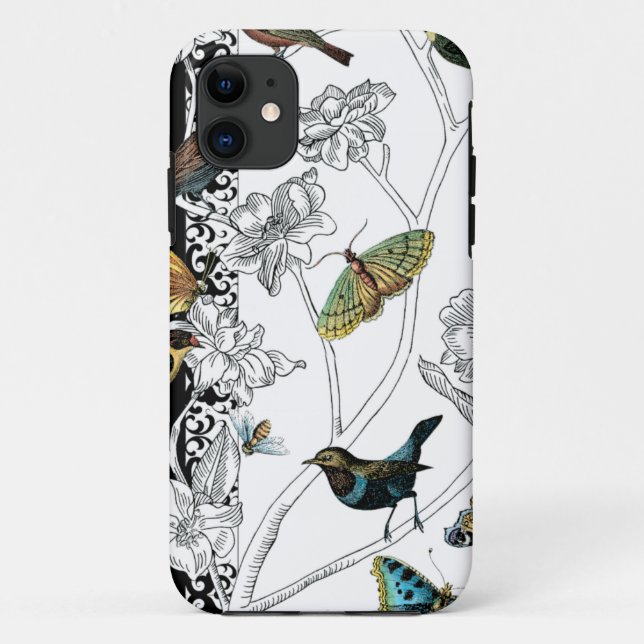 Vögel und Schmetterling auf einem schwarzen u. Case-Mate iPhone Hülle (Rückseite)