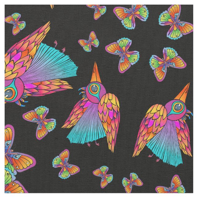 Vögel und Schmetterlinge Stoff (Nahaufnahme)