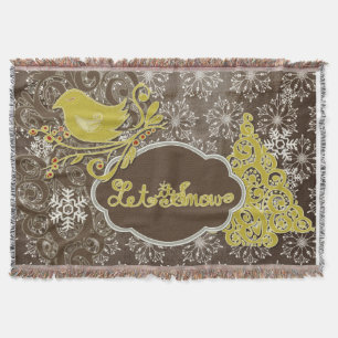 Vögel und Schneeflocken auf dem Braunen Holiday Th Decke