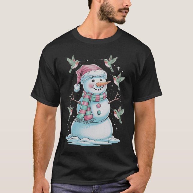 Vögel und Schneemann für Tierliebhaber T-Shirt (Vorderseite)
