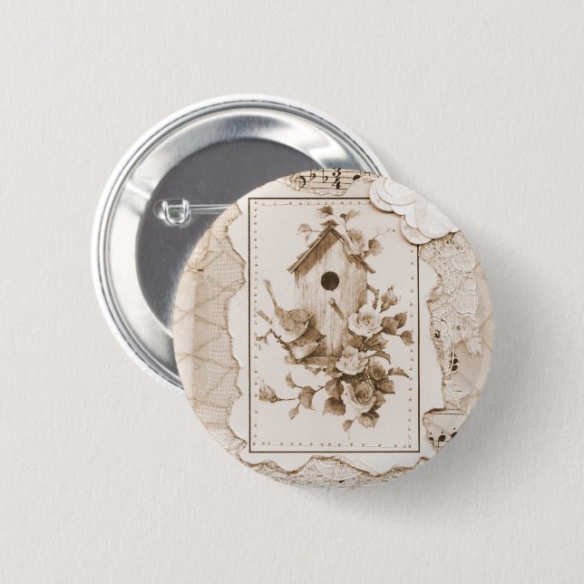 Vögel und Shabby Chic Button (Vorne & Hinten)