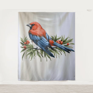 Vogel- und Stechpalmen-Weihnachtswandkunst Wandteppich