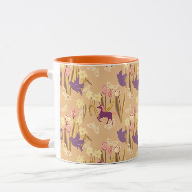 Vögel und Uniköre auf der Frühjahrswiese Tasse (Links)