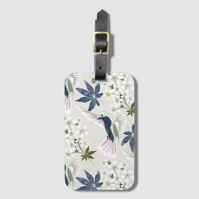 Vögel und weiße Blume. Gepäckanhänger (Vorderseite Vertikal)