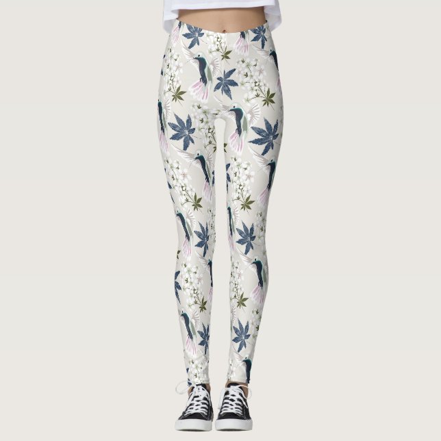 Vögel und weiße Blume. Leggings (Vorderseite)