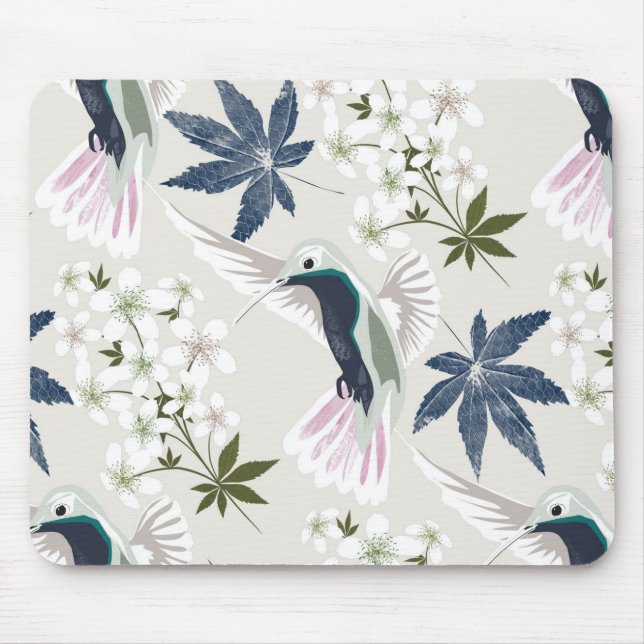 Vögel und weiße Blume. Mousepad (Vorne)