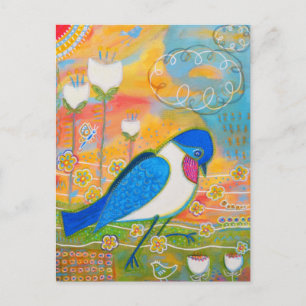 Vogel und Weiße Blume Postkarte