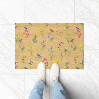 Vögel und wild lebende Blume Farbenfrohe Natur Fußmatte