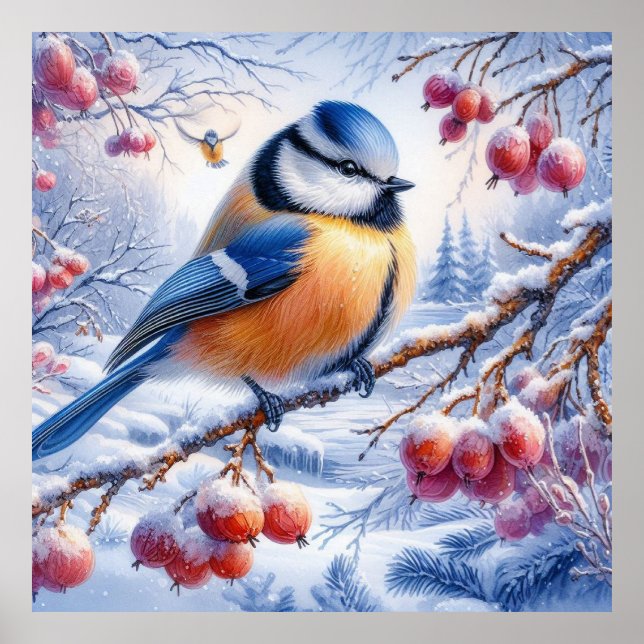 Vögel und Winterlandschaft 15 Poster (Vorne)