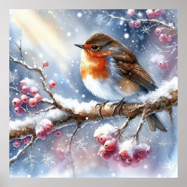 Vogel- und Winterlandschaft 18 Poster (Vorne)