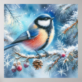 Vogel- und Winterlandschaft 30 Poster