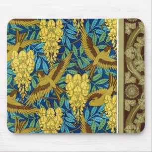 Vögel und Wisteria Verneuil blau-braun gelb Mousepad