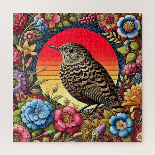 Vogel unter farbenfrohen Blumen (Vertikal)