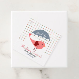 Vögel unter Regenschirm Rain Hearts Babydusche Geschenkanhänger