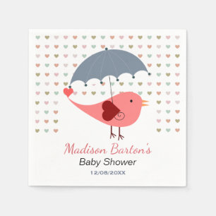Vögel unter Regenschirm Rain Hearts Babydusche Serviette