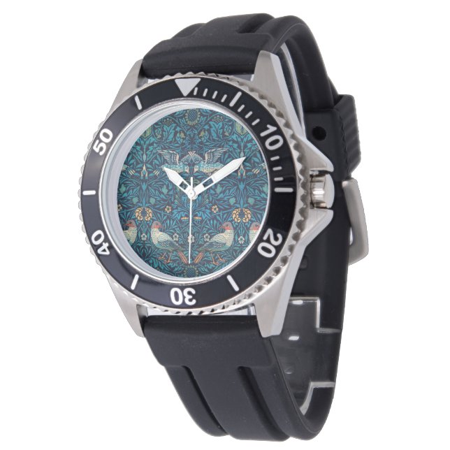 Vögel (Vintages Blumenmuster) (von William Morris) Armbanduhr (Schrägansicht)