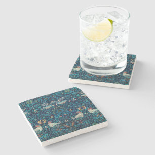 Vögel (Vintages Blumenmuster) (von William Morris) Steinuntersetzer