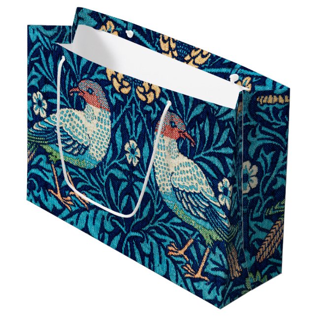 Vögel, William Morris große Geschenktasche Geschenktüte (Vorderseite Schrägansicht)