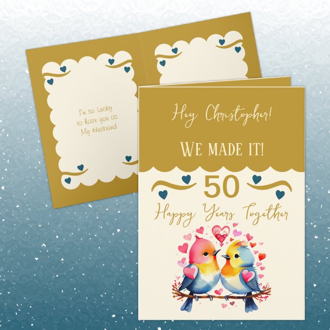 Vögel zum 50. Jubiläum des Ehemannes Gold blau Karte (Von Creator hochgeladen)