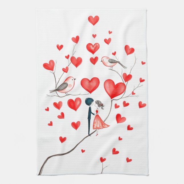 Vögel zum Valentinstag Geschirrtuch (Vertikal)