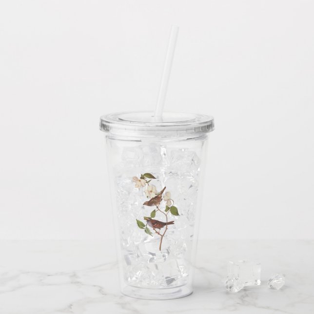 Vogelarten mit Weißwurmblättern, Audubon mit Blume Acryltrinkbecher (Rückseite Ice)