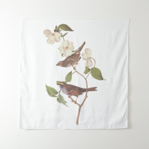 Vogelarten mit Weißwurmblättern, Audubon mit Blume Wandteppich