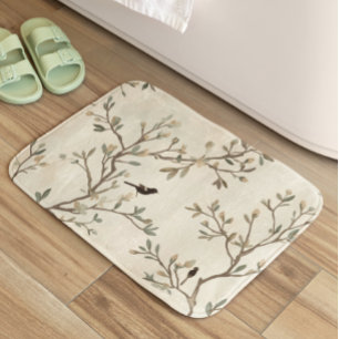 Vogelast Wasserfarbe Beige Naturmalerei Badematte