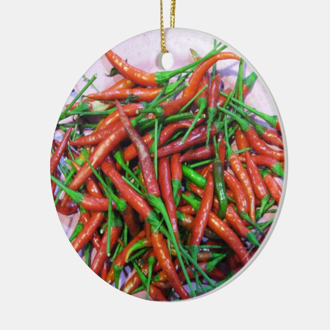 Vogelaugen-Chili-Paprikaschoten Keramik Ornament (Links)