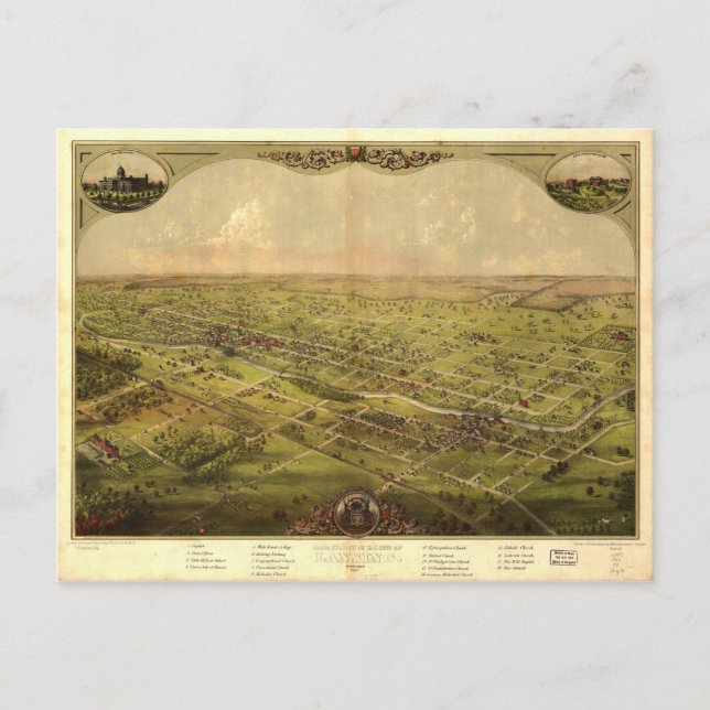 Vogelaugenblick von Lansing, Michigan (1866) Postkarte (Vorderseite)