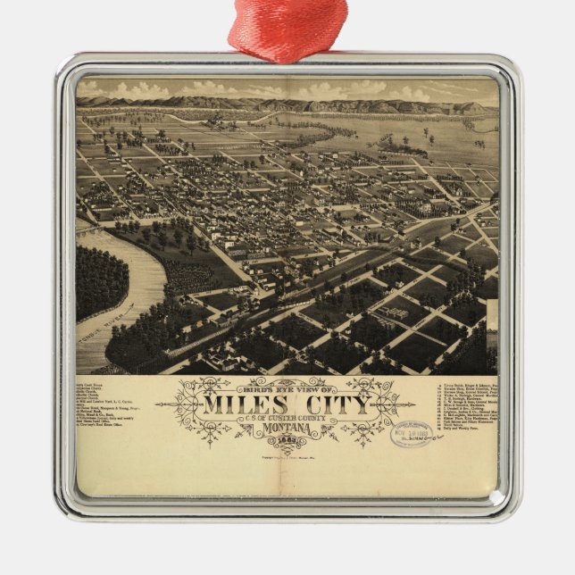 Vogelaugenblick von Miles City, Montana (1883) Ornament Aus Metall (Vorne)
