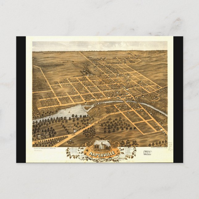 Vogelaugenblick von Naperville Illinois (1869) Postkarte (Vorderseite)