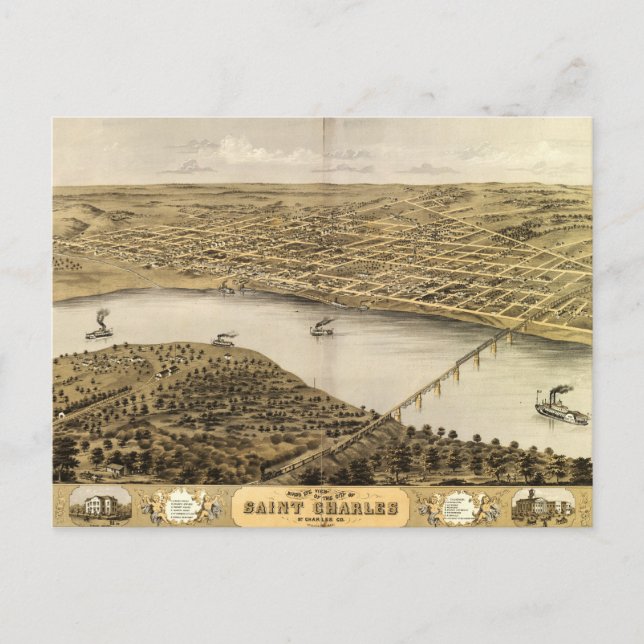 Vogelaugenblick von Saint Charles, Missouri (1869) Postkarte (Vorderseite)
