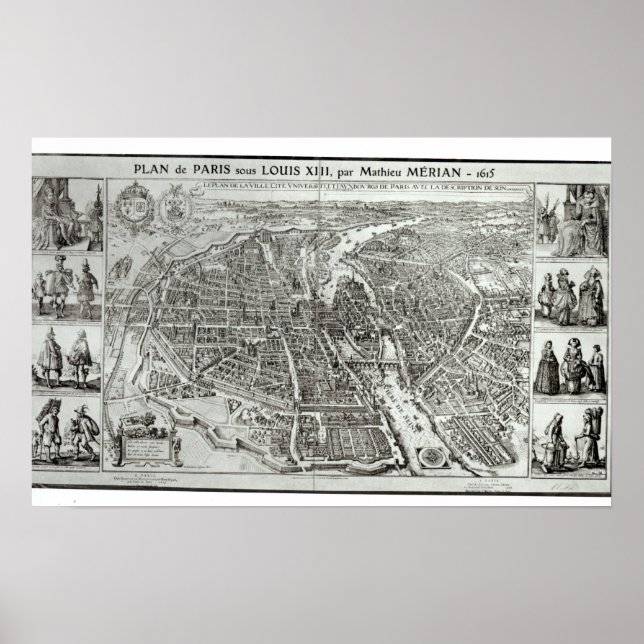 Vogelaugenplan von Paris, 1615 Poster (Vorne)