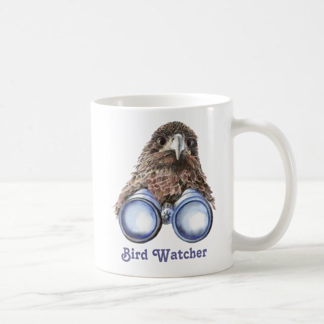Vogelbeobachter beobachten Sie die Aquarellfärbung Kaffeetasse (Rechts)